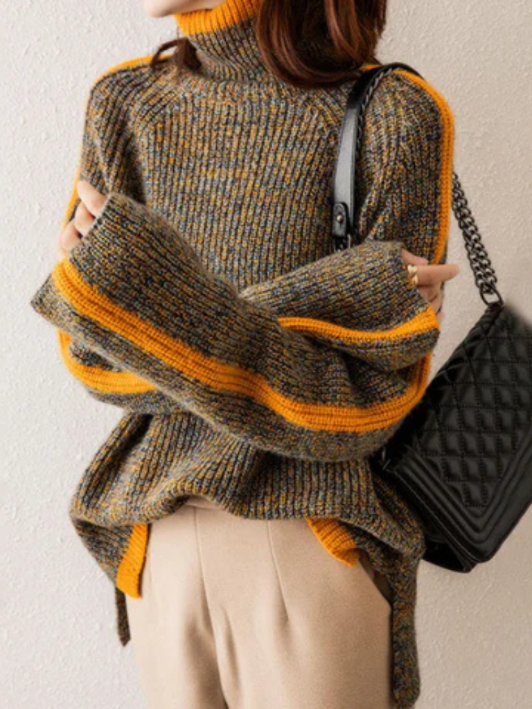 Fern | Jersey Moderno de Rayas con Cuello Alto y Calidez Confortable